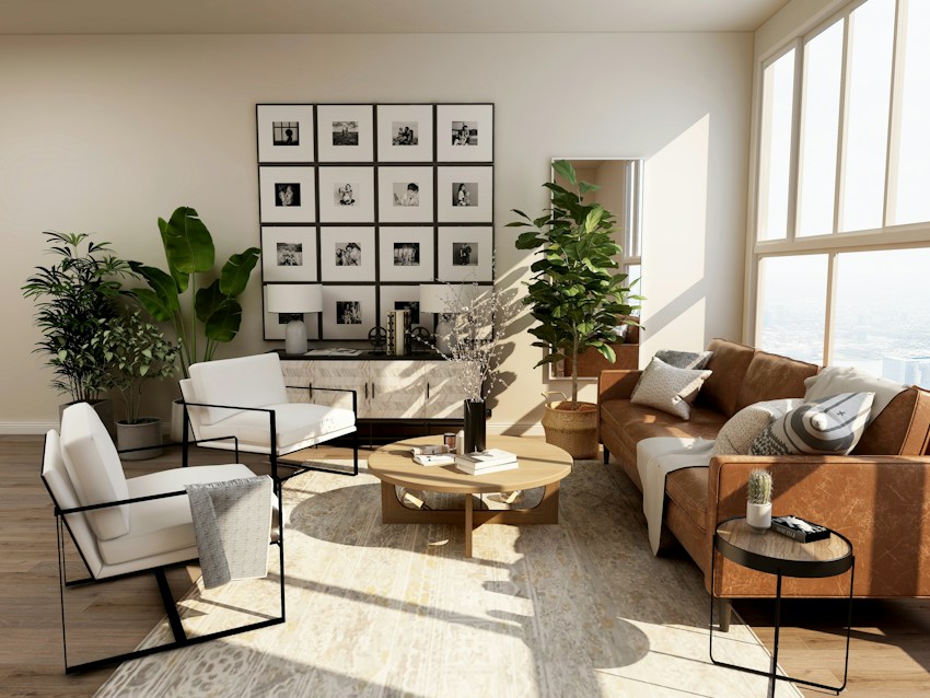 Sunlit interior with expansive windows